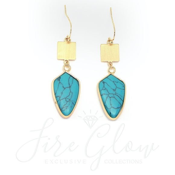 Turquoise Arrowhead Drop Earrings Brushed Square - Picture 4 of 11